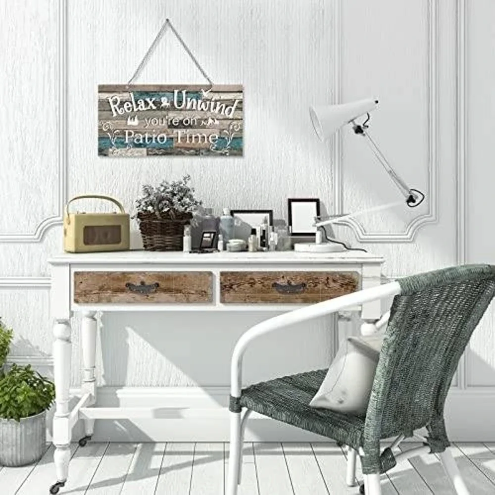 Relax Unwind You're on Patio Time Rustic Wood Hanging Sign Outdoor‎ Decor